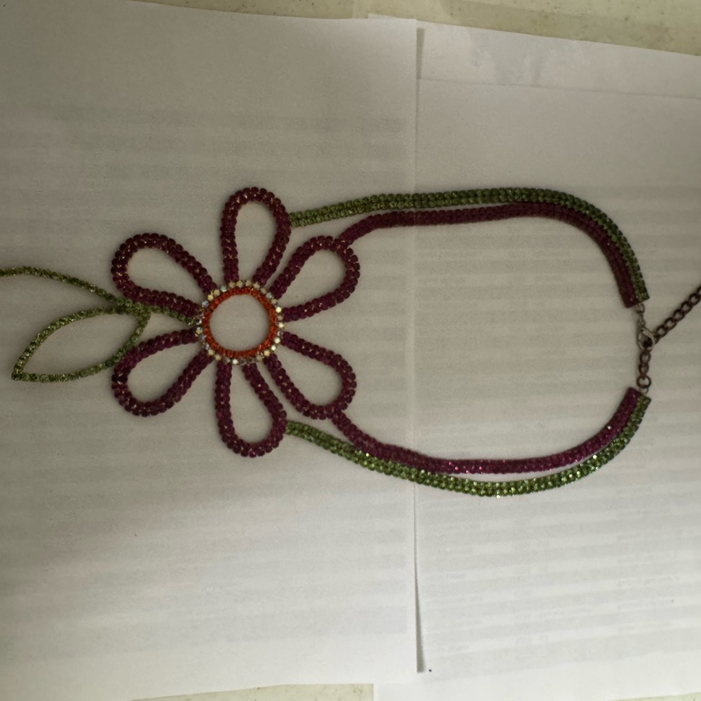 Zara Pink and Green Crystal Flower Necklace - Picture 3 of 4